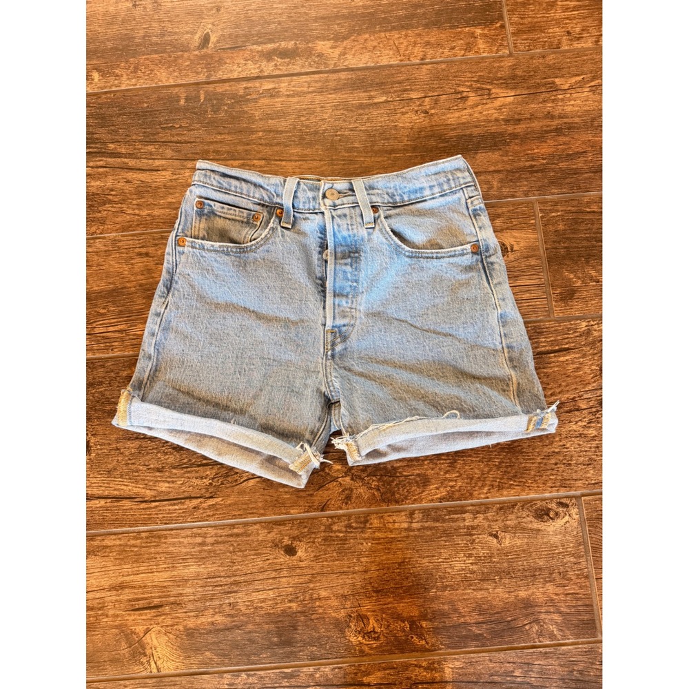 Levis 501 Skinny Light Wash High Rise Button Fly Denim Cut Off Shorts Womens 26